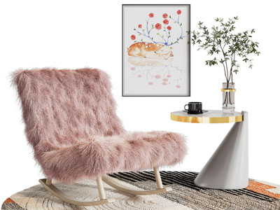 现代摇椅 休闲椅子 边几