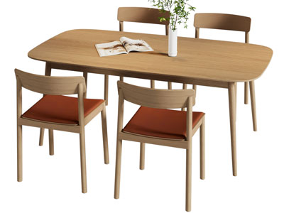 北欧实木圆角长方形餐桌椅组合