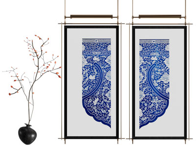 新中式青花花纹图案装饰挂画