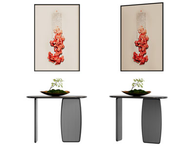 新中式端景台 挂画3d模型 新中式端景台 挂画