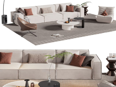 现代多人沙发 懒人沙发和茶几组合