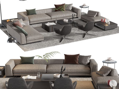 现代双人沙发 贵妃椅和茶几组合