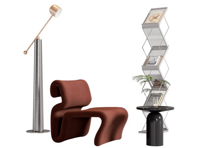 现代单人沙发 装饰书柜 边几