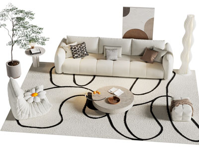 现代奶油风多人沙发 懒人沙发和茶几组合