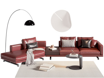 现代弧形多人沙发 边几3d模型 现代弧形多人沙发 边几