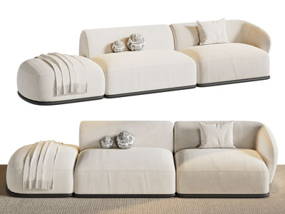 现代奶油风多人沙发3d模型 现代奶油风多人沙发