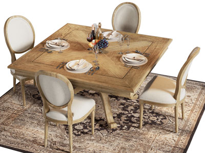 美式方形餐桌椅组合