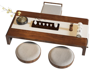 新中式茶桌 茶椅 蒲团