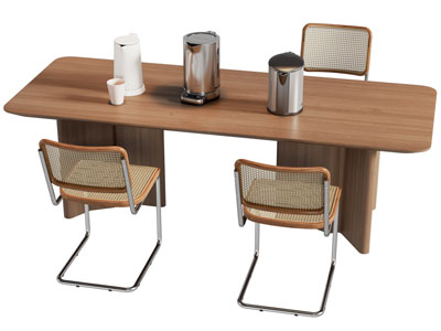 现代长方形餐桌椅组合 茶壶 热水壶