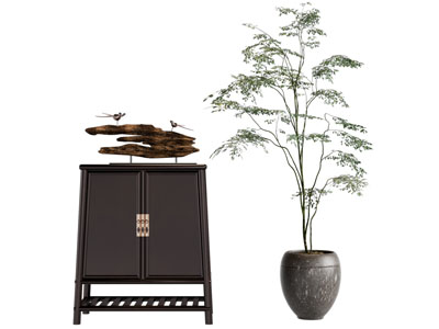 新中式中古风玄关柜 边柜3d模型 新中式中古风玄关柜 边柜