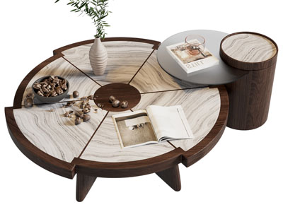 侘寂风拼接圆形茶几边几3d模型 侘寂风拼接圆形茶几边几