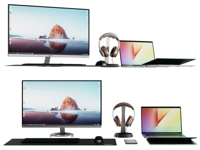 现代电脑液晶显示屏 笔记本电脑 耳机3d模型 现代电脑液晶显示屏 笔记本电脑 耳机