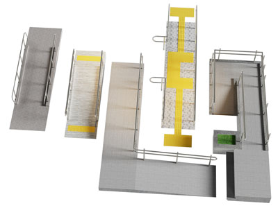 现代坡度楼梯 无障碍过道 通道 栏杆围栏