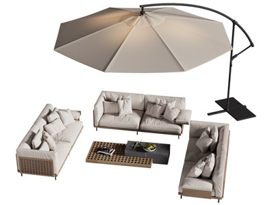 现代户外遮阳伞 双人沙发 茶几组合