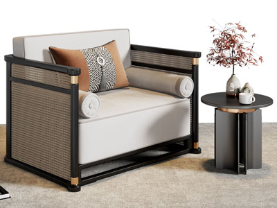 新中式单人沙发 边几