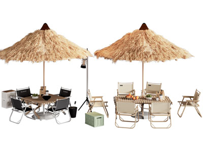 现代露营茅草亭子 可折叠餐桌椅组合