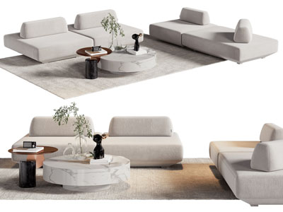 现代布艺双人沙发 贵妃椅和茶几组合