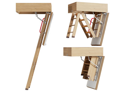 现代实木可折叠楼梯3d模型 现代实木可折叠楼梯