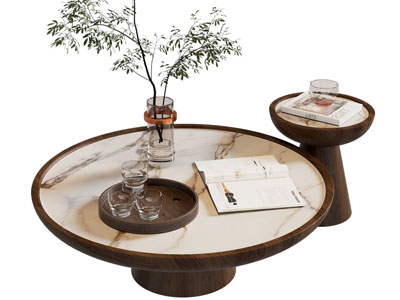 侘寂风圆形拼接茶几3d模型 侘寂风圆形拼接茶几