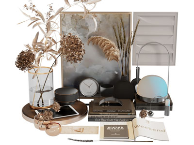 现代书本 花瓶花卉 台灯 装饰画摆件组合