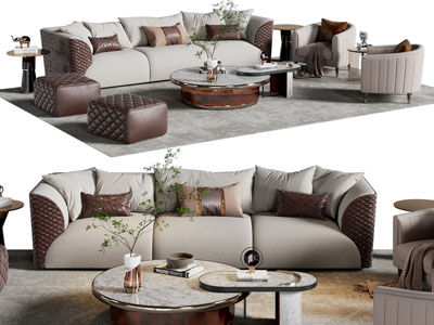 现代布艺多人沙发 单人沙发和茶几组合
