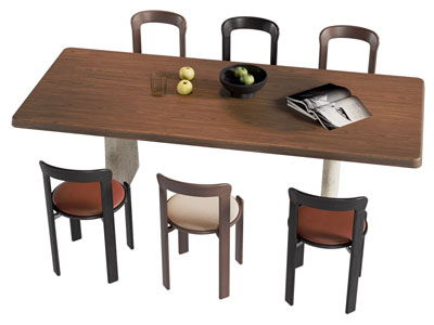 现代中古风长方形餐桌椅组合