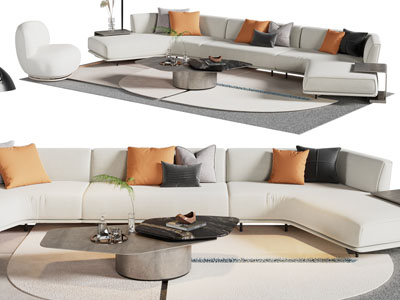 现代布艺多人沙发 茶几组合3d模型 现代布艺多人沙发 茶几组合