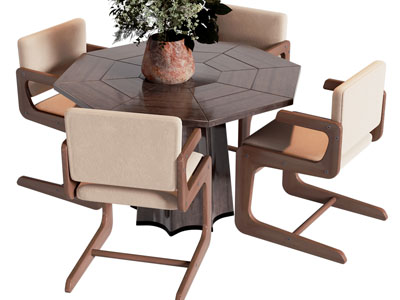 现代中古风 多边形餐桌椅组合