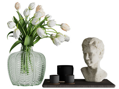 现代玻璃花纹花瓶花卉 雕塑摆件组合