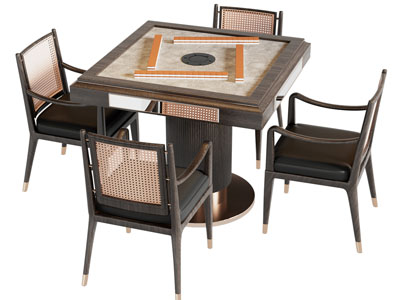 新中式方形麻将娱乐桌椅组合