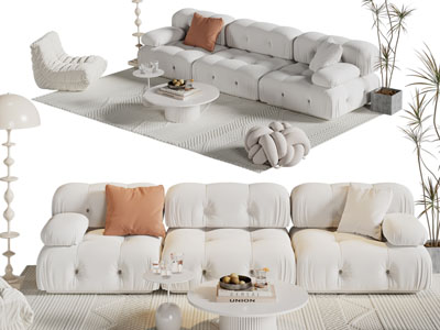 现代奶油风多人沙发 茶几组合3d模型 现代奶油风多人沙发 茶几组合