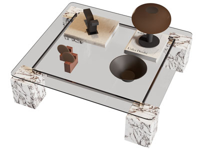 现代方形玻璃茶几 台灯3d模型 现代方形玻璃茶几 台灯