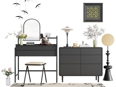 法式化妆 梳妆台 边柜 挂画