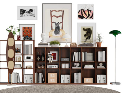 现代中古风装饰书柜 挂画