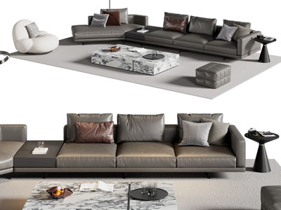 现代弧形多人沙发 边几 茶几组合