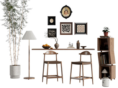 现代中古风吧椅 装饰柜 挂画