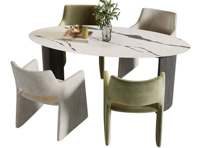 现代椭圆形餐桌椅组合