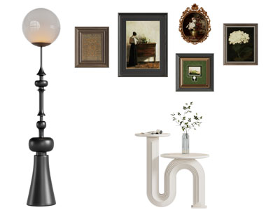 法式装饰挂画 落地灯 边几