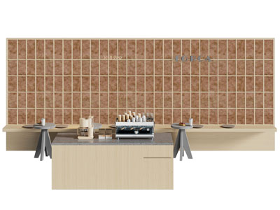 现代原木风奶茶店休闲区 操作台