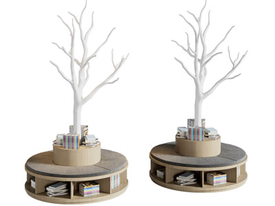 现代图书馆圆形公共椅子