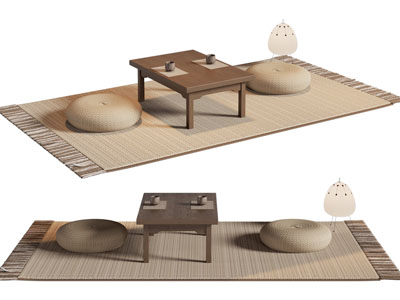 新中式茶桌 蒲团 编织地毯