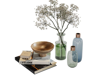 现代书本 玻璃花瓶花卉摆件组合