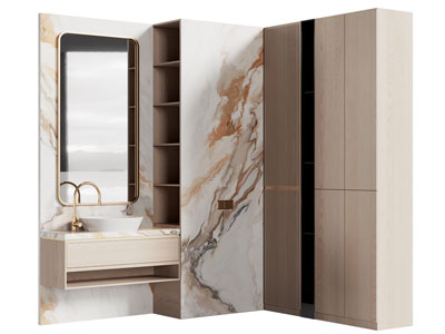 现代转角洗手台 镜子 浴室柜 卫浴柜架