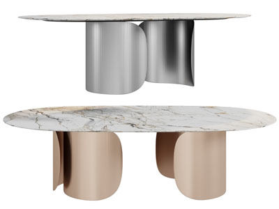 现代椭圆形大理石餐桌椅组合