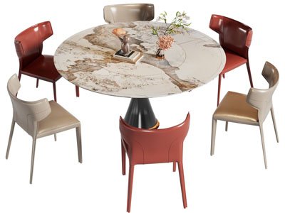 现代大理石圆形餐桌椅组合