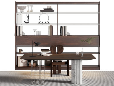 现代中古风书桌椅组合 书柜3d模型 现代中古风书桌椅组合 书柜