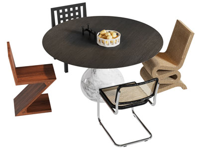 现代中古风圆形餐桌椅组合