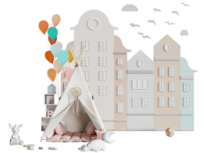 现代儿童帐篷 建筑背景墙