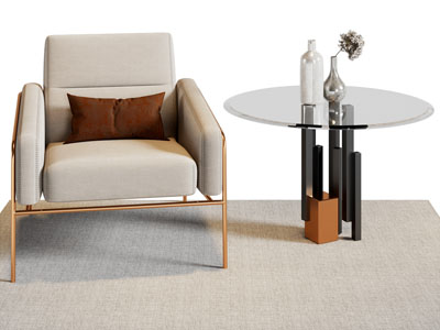 现代轻奢单人沙发 边几