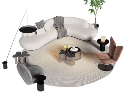 现代弧形多人沙发 休闲椅子 茶几组合